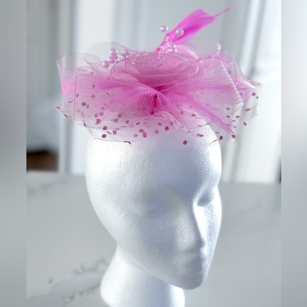 Pink Floral Mesh Fascinator Hair Clip NEW